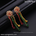 94168 rose decorate long chain glass pendant jhumka gold plated diamond earring